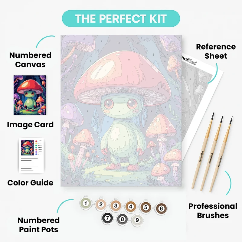 Cute Mushroom Character in Enchanted Forest - Paint by Numbers Kit