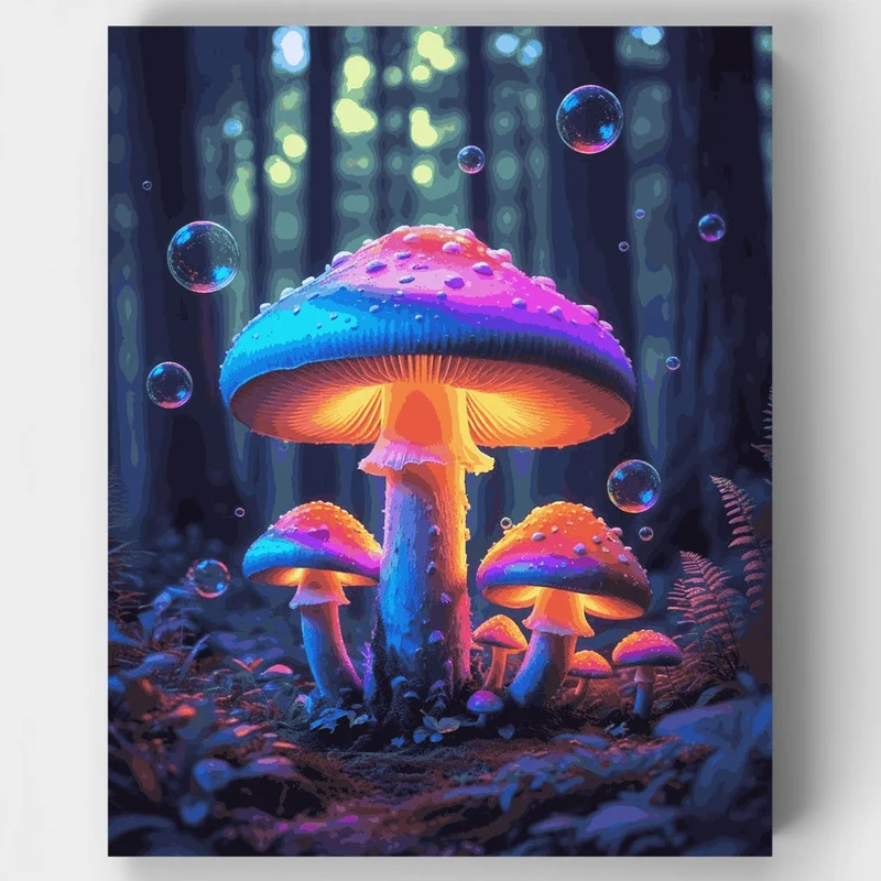 Enchanted Glowing Mushrooms - Paint by Numbers Kit
