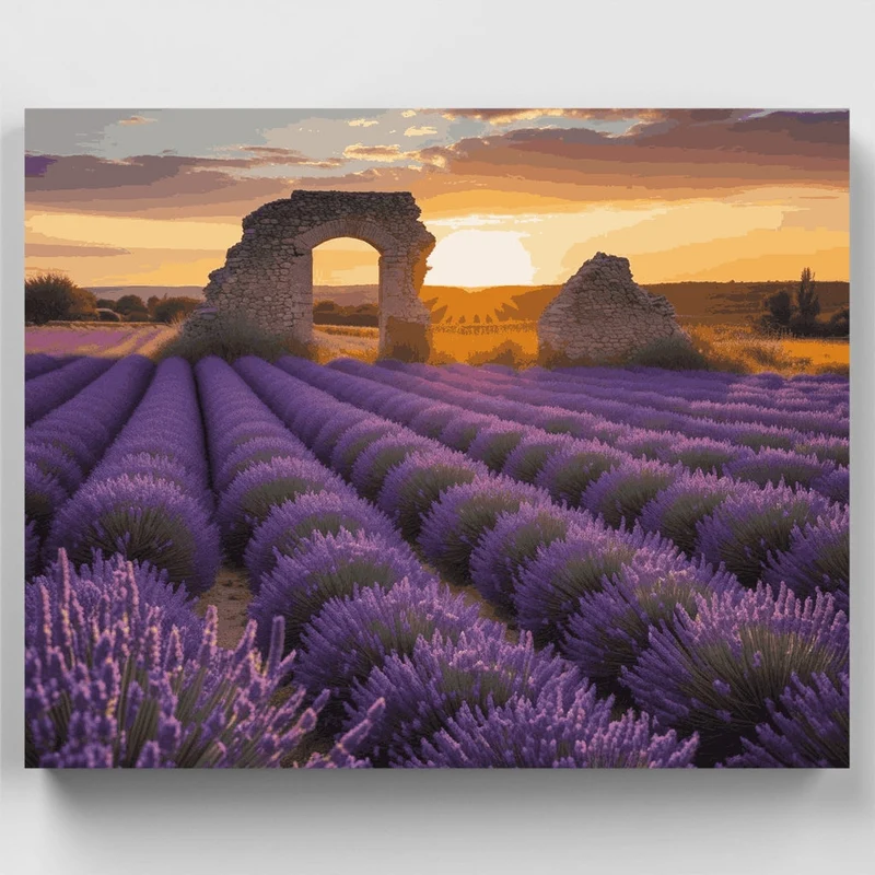 Lavender Fields with Ancient Stone Arch - Paint by Numbers Kit