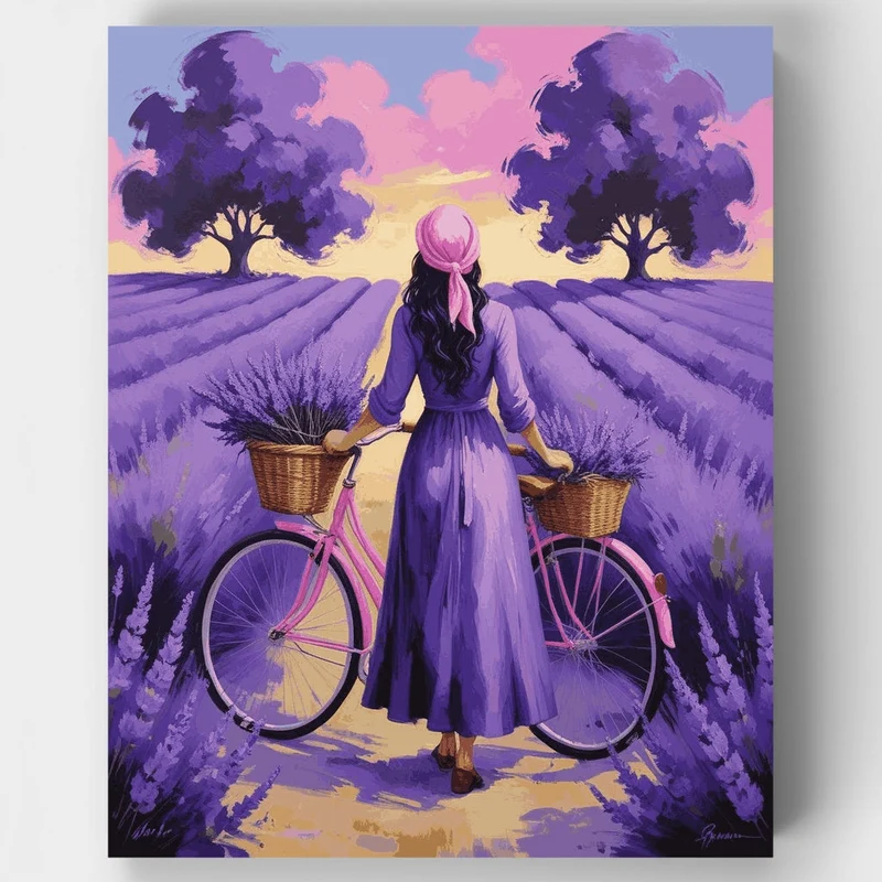 Lavender Field Bicycle Journey - Paint by Numbers Kit