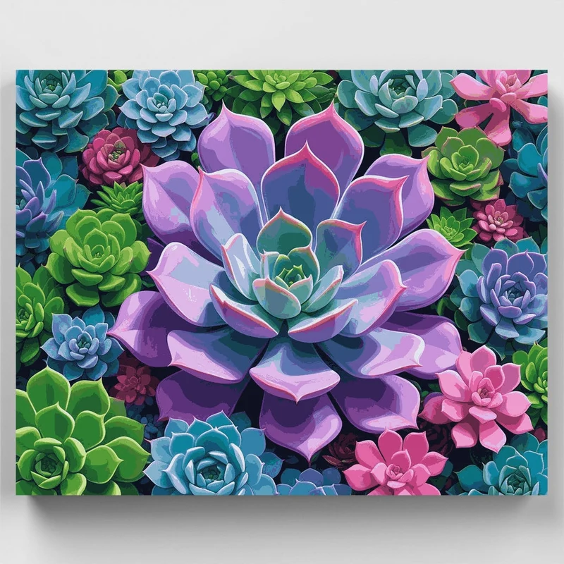 Colorful Succulent Rosette Garden - Paint by Numbers Kit