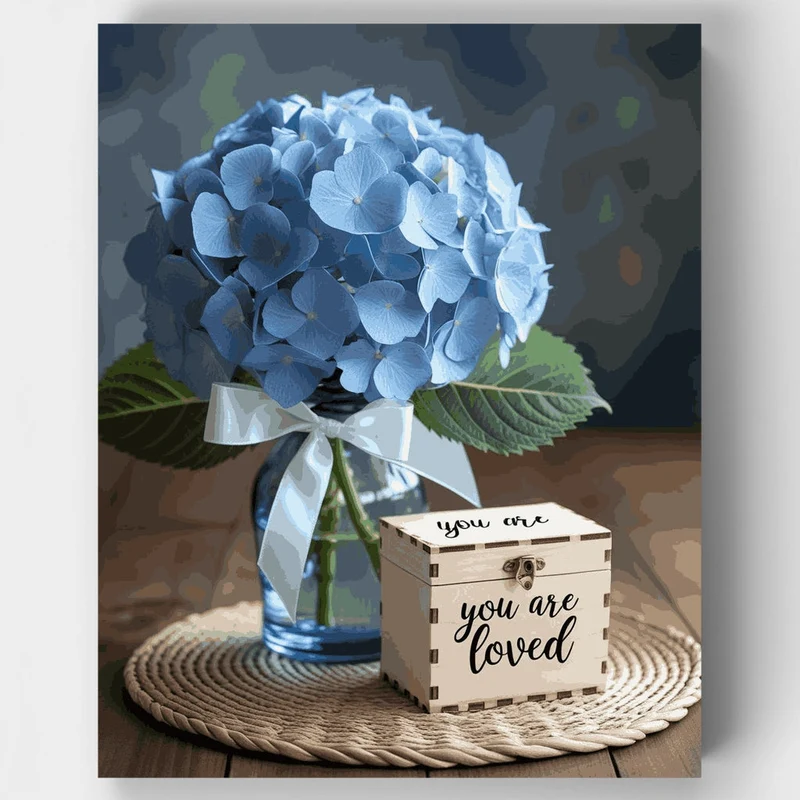 Blue Hydrangeas with Love Message - Paint by Numbers Kit