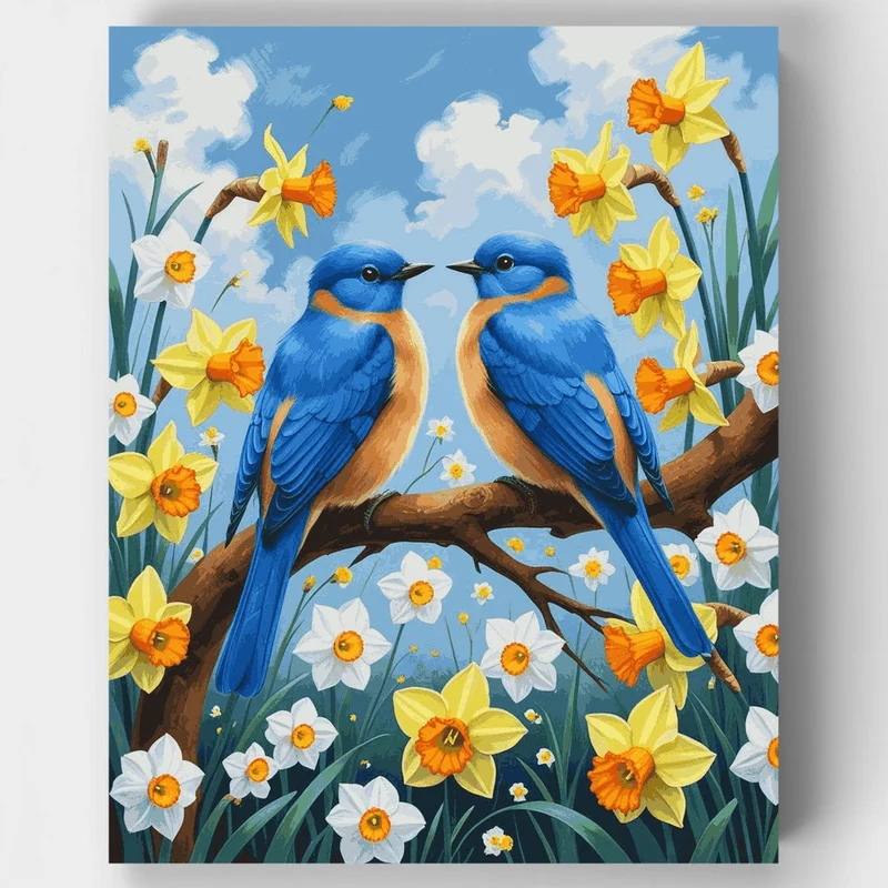 Spring Bluebirds and Daffodils - Paint by Numbers Kit