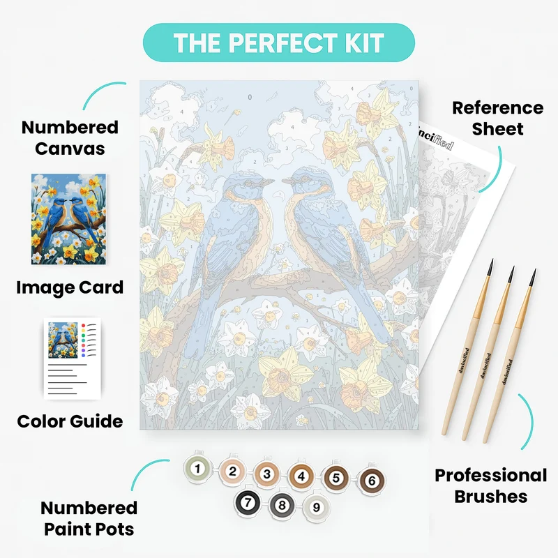 Spring Bluebirds and Daffodils - Paint by Numbers Kit