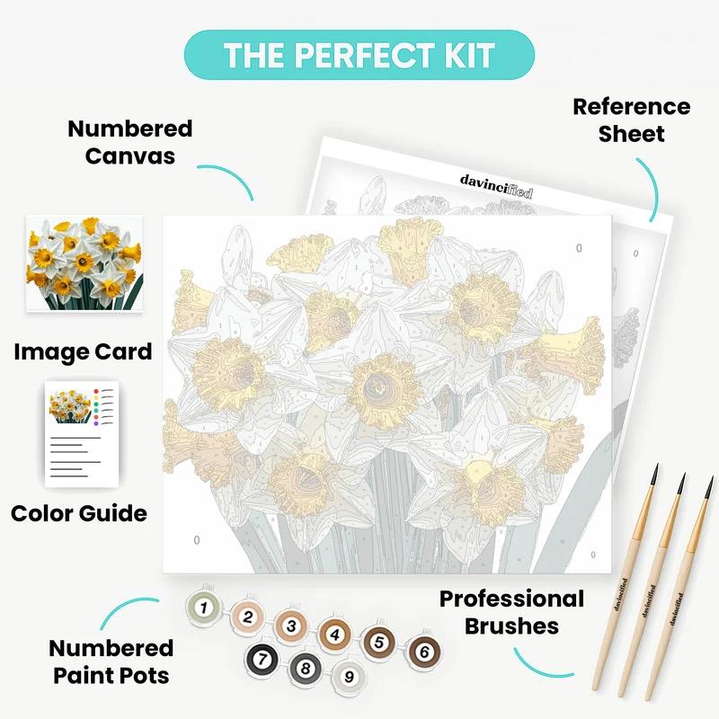 White Daffodils with Golden Trumpets - Paint by Numbers Kit