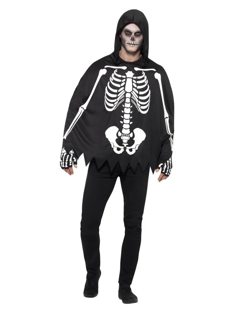 Unisex Skelett Poncho mit Handschuhen