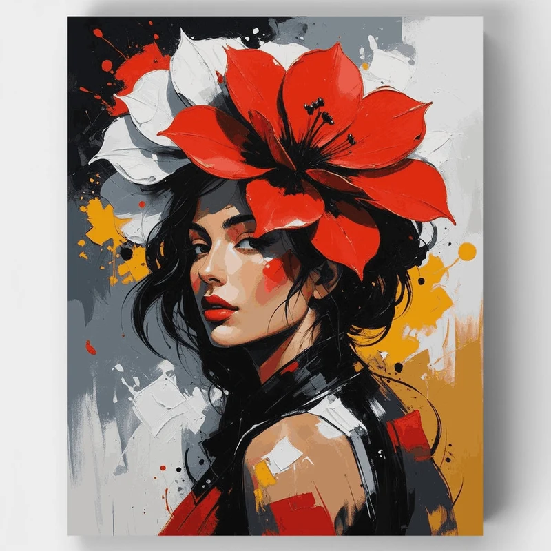 Woman with Red Hibiscus Flower - Paint by Numbers Kit