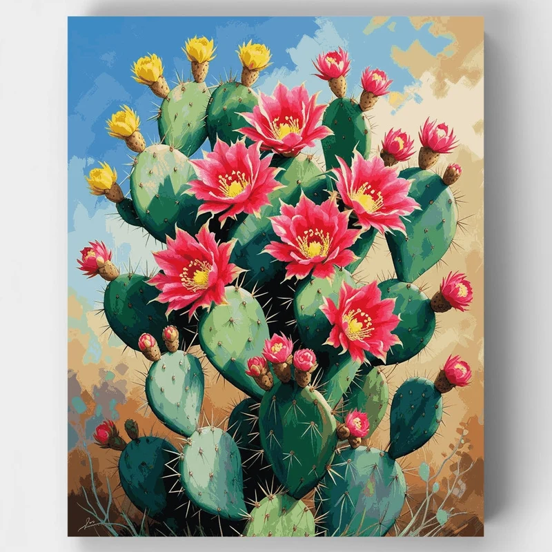 Blooming Prickly Pear Cactus - Paint by Numbers Kit