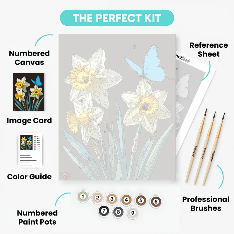 Daffodils with Blue Butterfly - Paint by Numbers Kit
