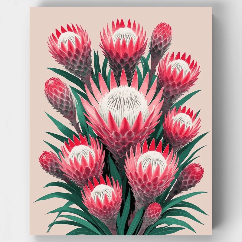 Pink Protea Flowers Bouquet - Paint by Numbers Kit