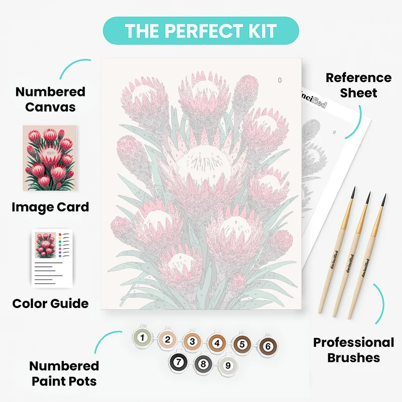Pink Protea Flowers Bouquet - Paint by Numbers Kit