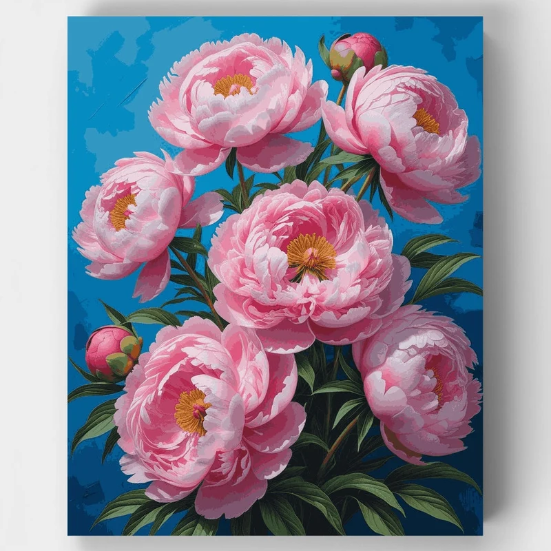 Pink Peonies Against Blue Sky - Paint by Numbers Kit