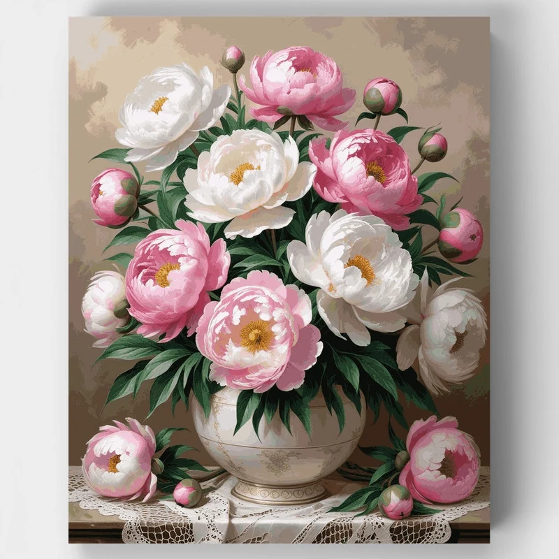 Elegant Peonies in Vintage Vase - Paint by Numbers Kit