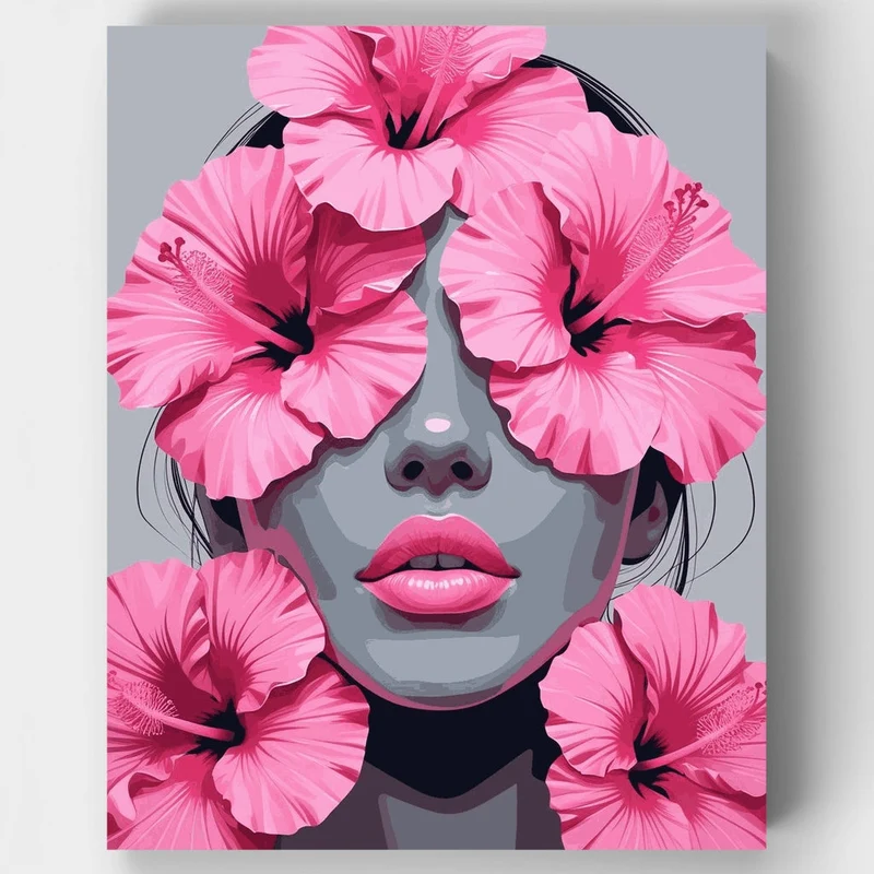 Pink Hibiscus Portrait - Paint by Numbers Kit