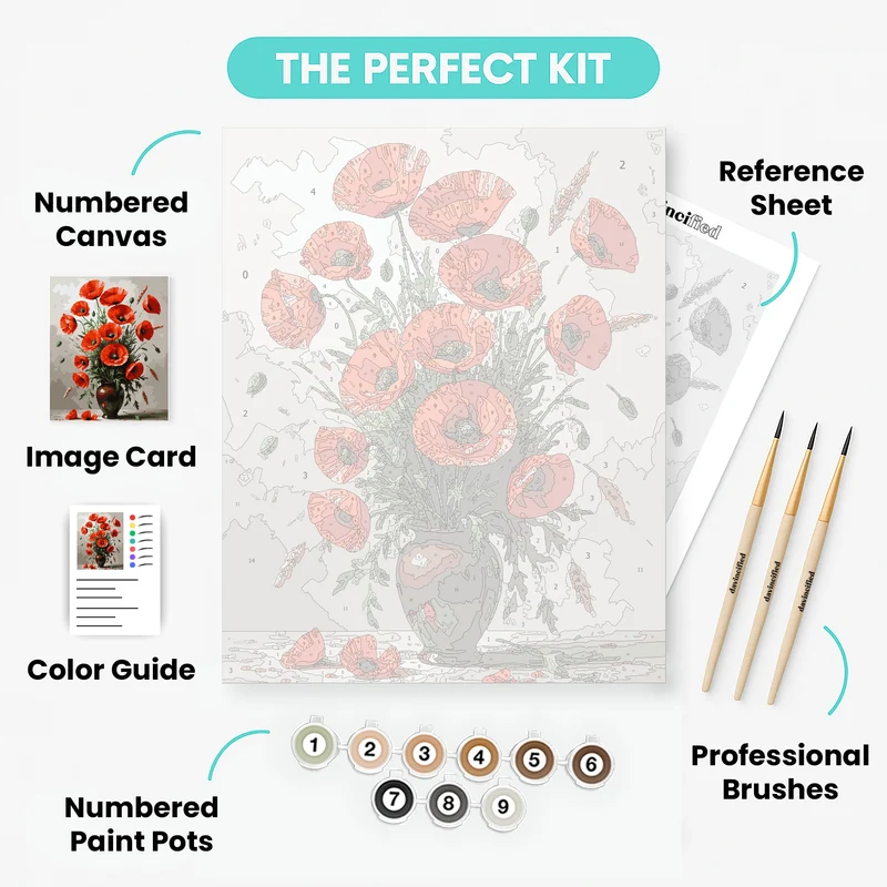 Red Poppies in Vase - Paint by Numbers Kit