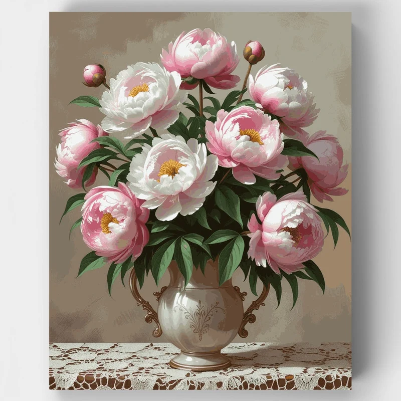 Pink Peonies in Ornate Vase - Paint by Numbers Kit
