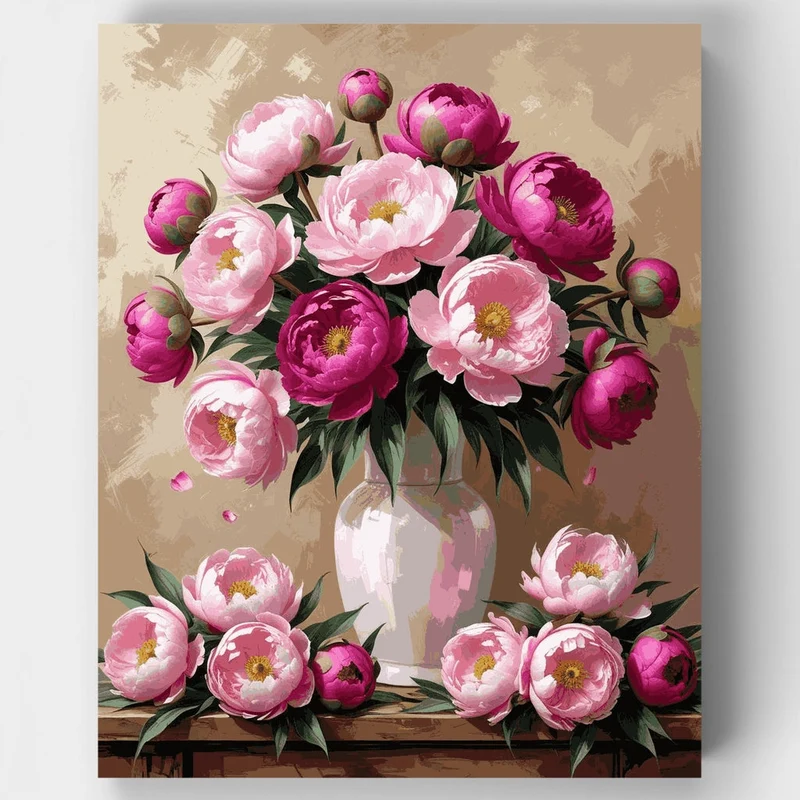 Pink Peonies in Vase Still Life - Paint by Numbers Kit
