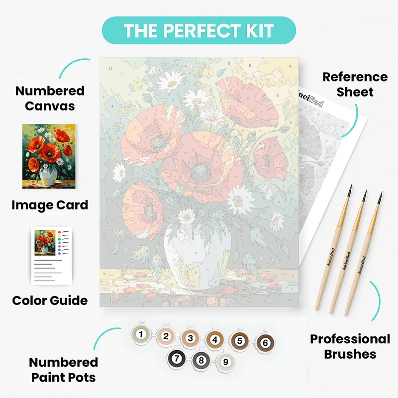 Vibrant Poppies and Daisies Bouquet - Paint by Numbers Kit