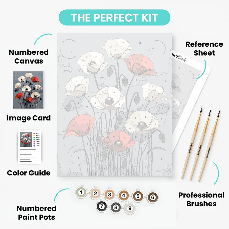 Elegant Poppies on Gray Canvas - Paint by Numbers Kit