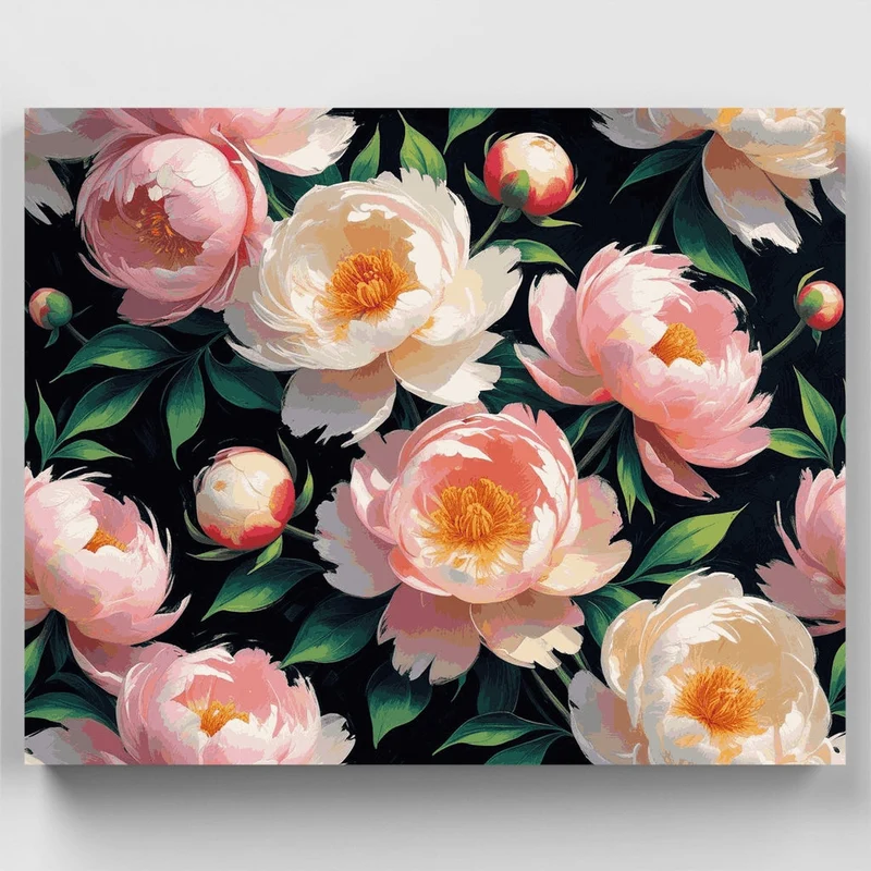Elegant Peonies Floral Pattern - Paint by Numbers Kit