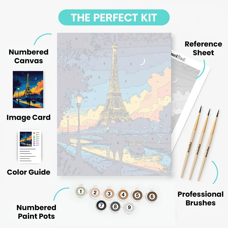 Romantic Paris Evening with Eiffel Tower - Paint by Numbers Kit