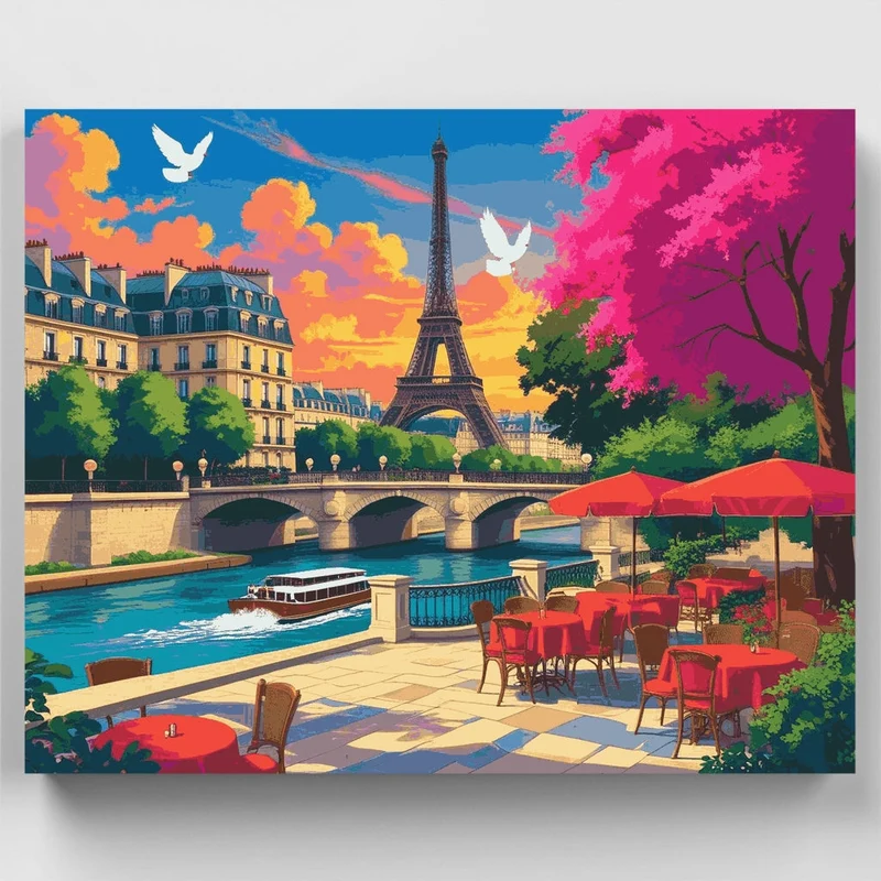 Paris Riverside Café Scene - Paint by Numbers Kit