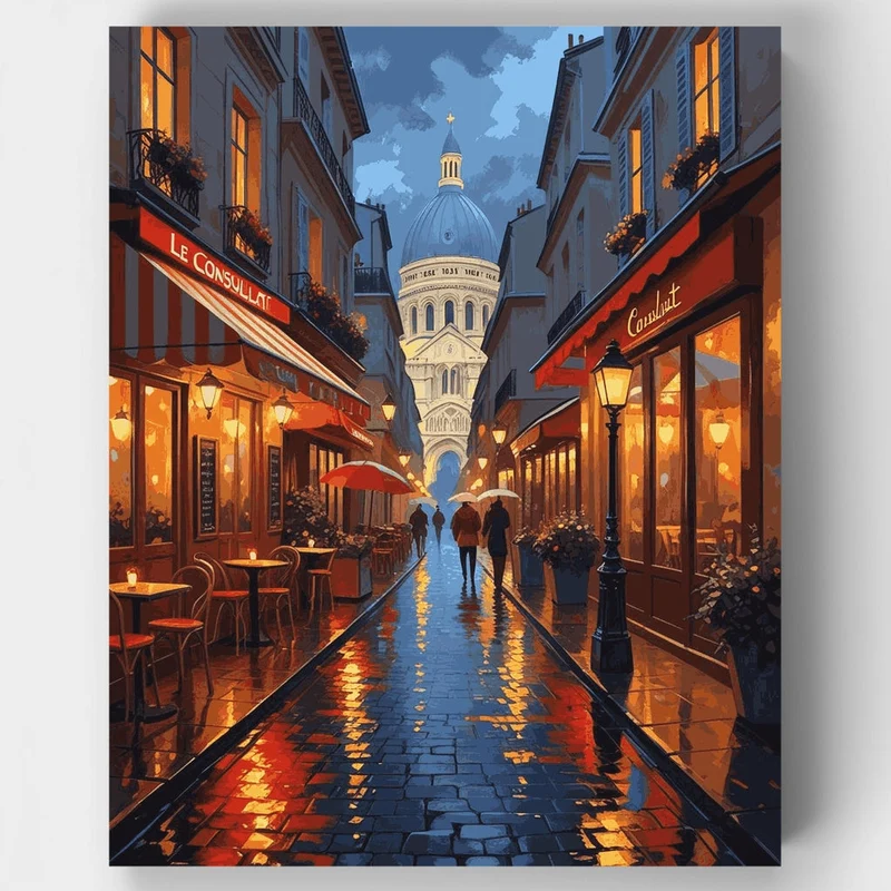 Parisian Evening Street Scene - Paint by Numbers Kit