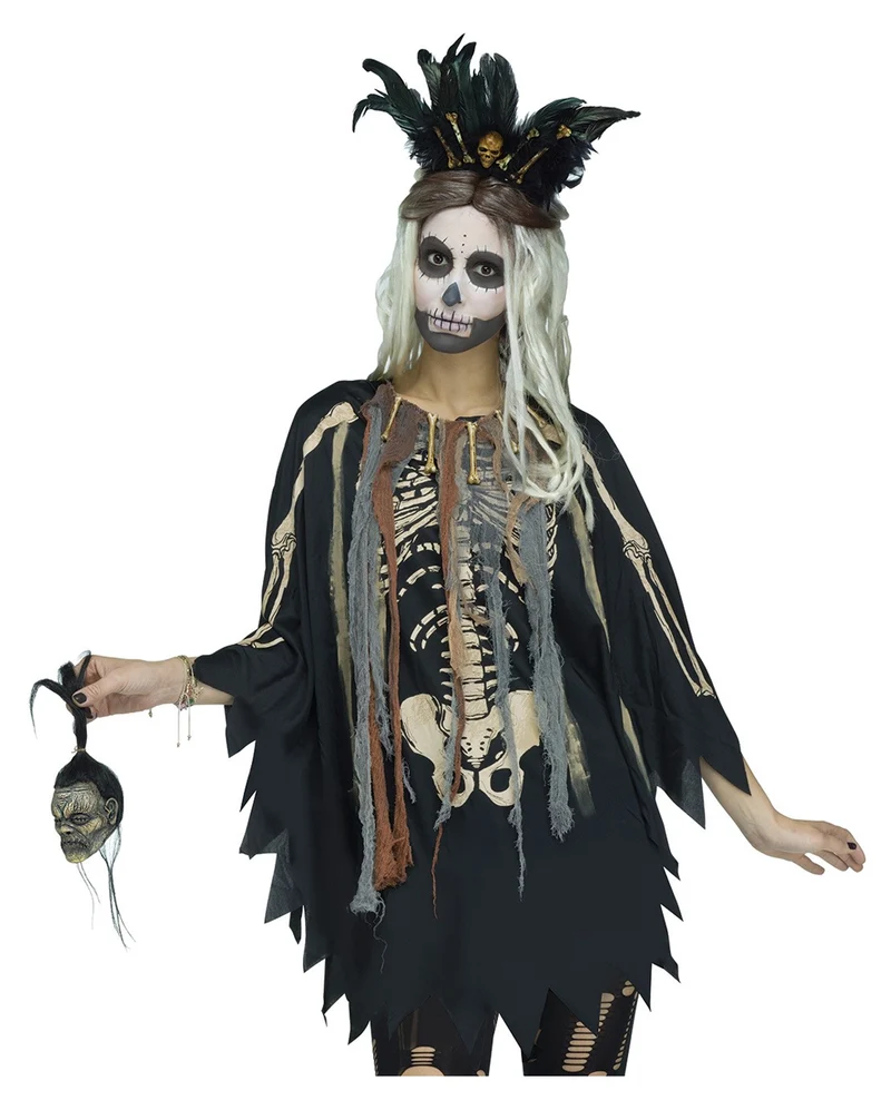 Kostümponcho Voodoo Skelett