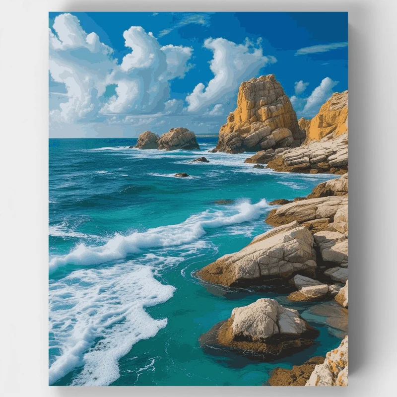 Turquoise Waters and Golden Cliffs - Paint by Numbers Kit