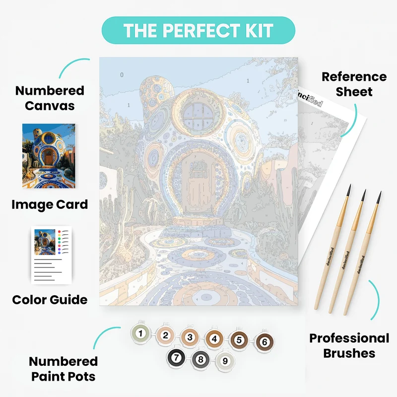 Whimsical Mosaic Desert House - Paint by Numbers Kit