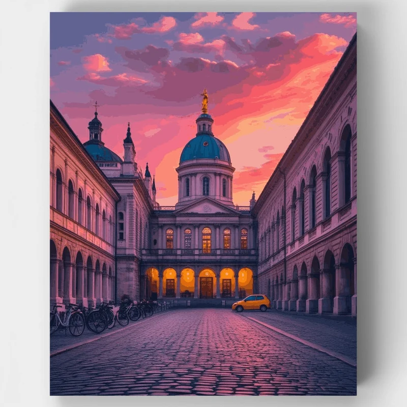 European Courtyard at Sunset - Paint by Numbers Kit