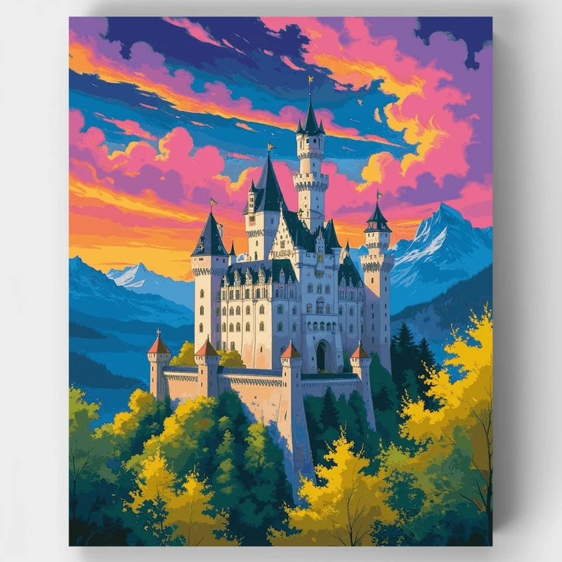 Bavarian Mountain Castle - Paint by Numbers Kit