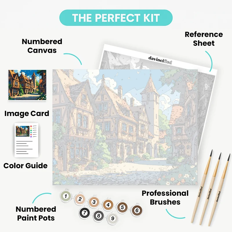 Medieval Village Square - Paint by Numbers Kit
