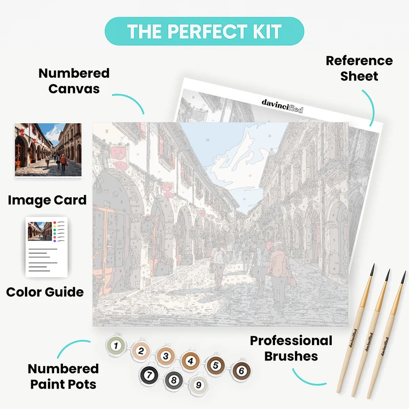 European Cobblestone Street Scene - Paint by Numbers Kit
