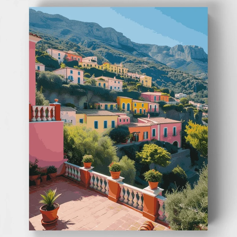 Mediterranean Hillside Green Village - Paint by Numbers Kit
