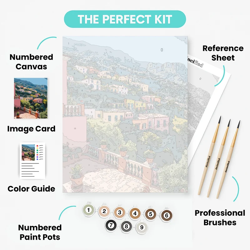 Mediterranean Hillside Green Village - Paint by Numbers Kit