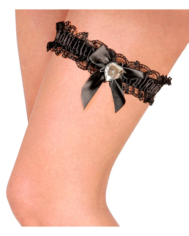 Strumpfband schwarz mit Strass-Herz