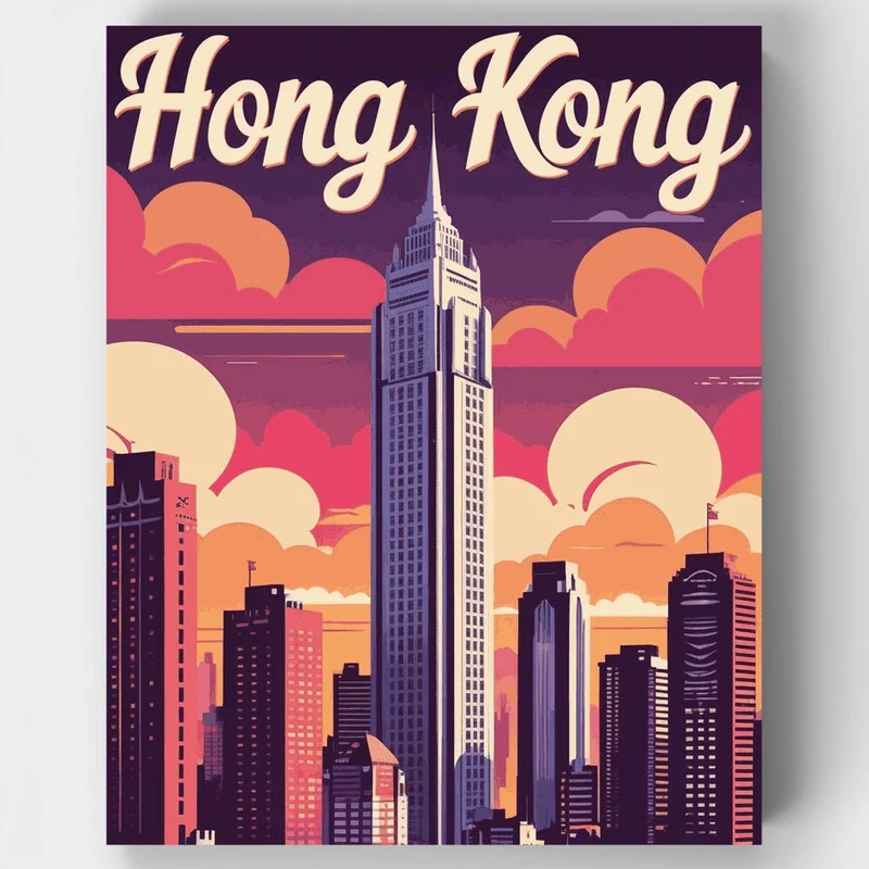 Hong Kong Vintage Skyline Poster - Paint by Numbers Kit