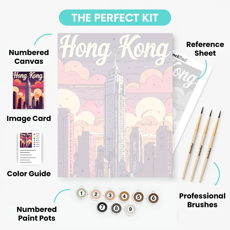 Hong Kong Vintage Skyline Poster - Paint by Numbers Kit