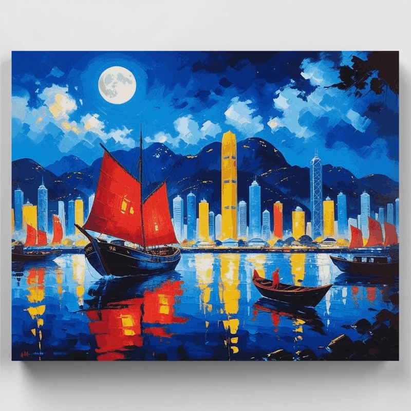 Hong Kong Harbor Night Scene - Paint by Numbers Kit