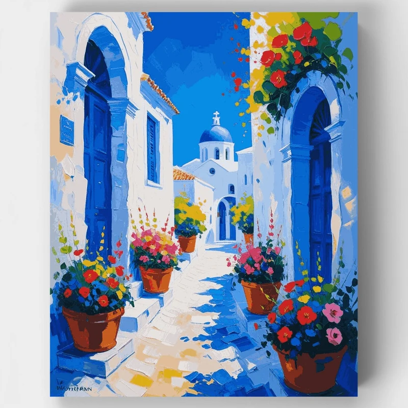 Greek Village Church Pathway - Paint by Numbers Kit