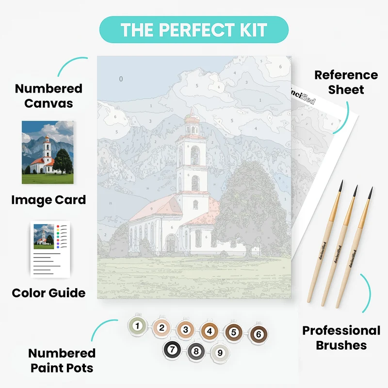 Alpine Church with Mountain Backdrop - Paint by Numbers Kit
