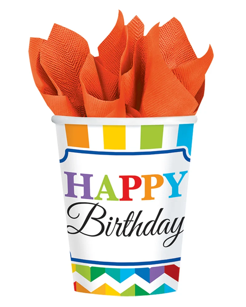 Bunte Happy Birthday Pappbecher 8 St.