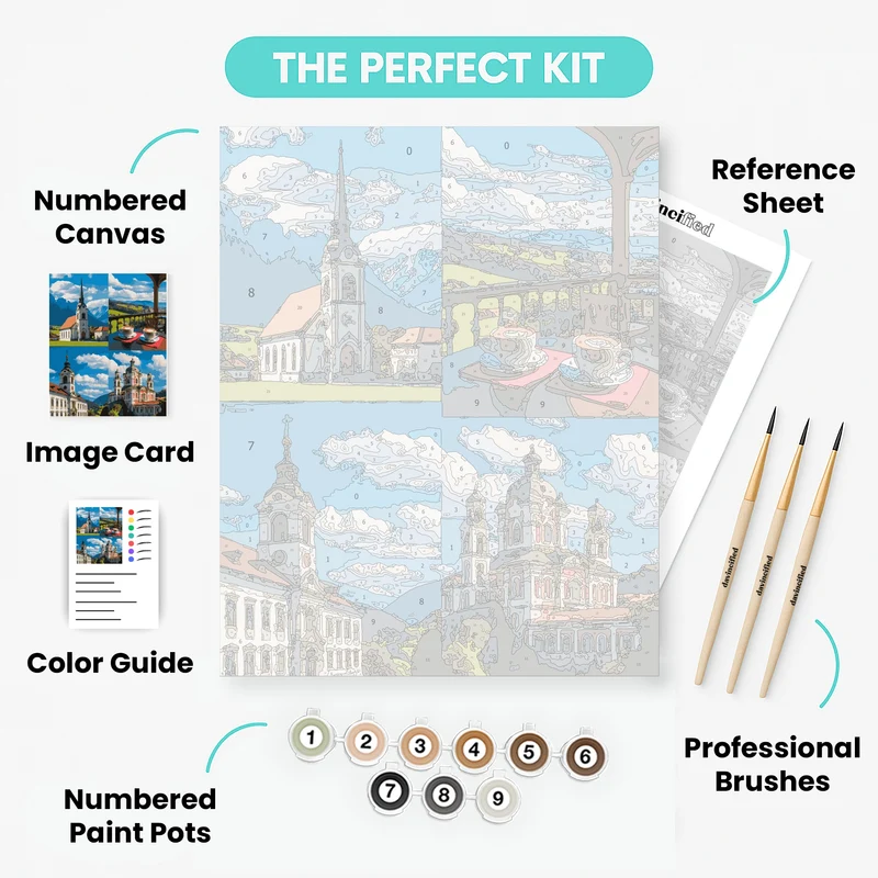 Austrian Alpine Churches and Coffee - Paint by Numbers Kit