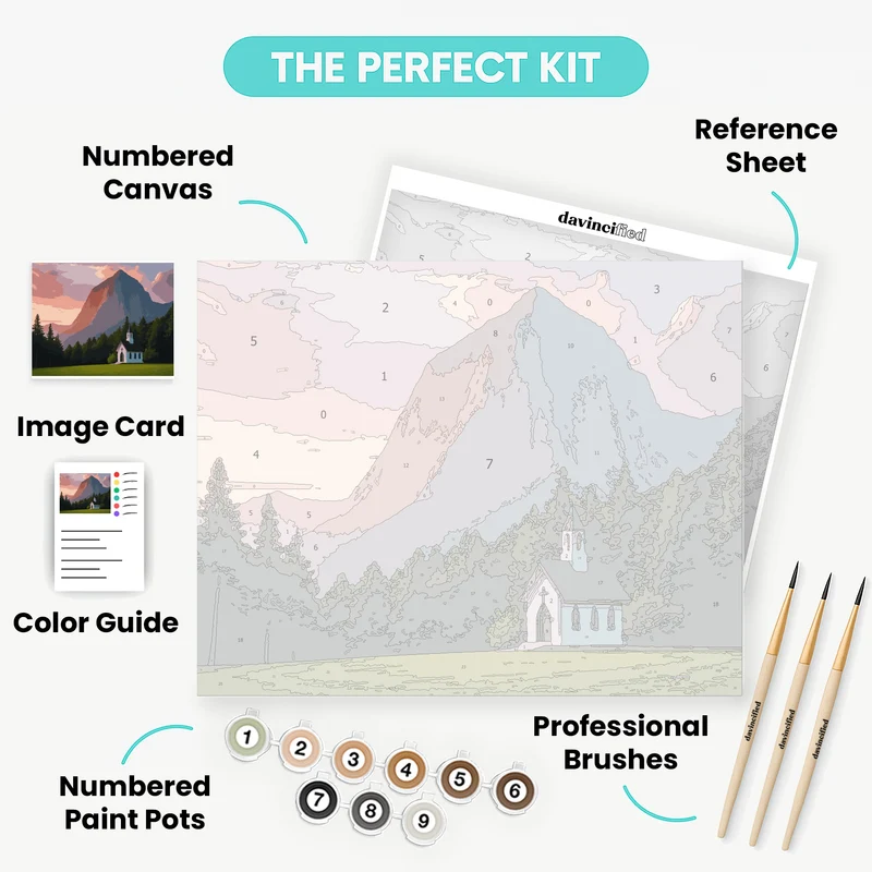 Mountain Chapel at Sunset - Paint by Numbers Kit