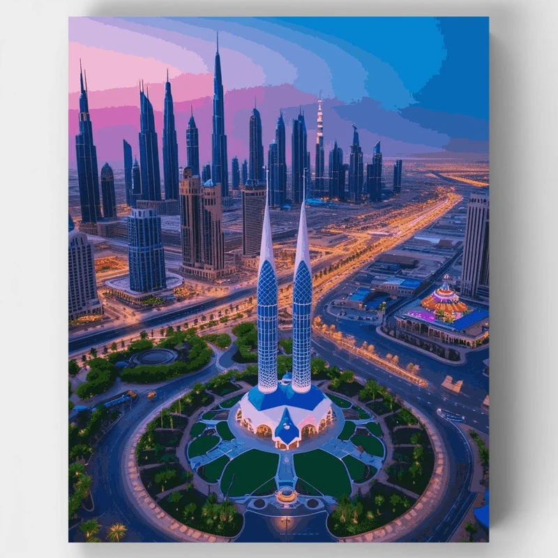 Kuwait City Skyline with Twin Towers - Paint by Numbers Kit