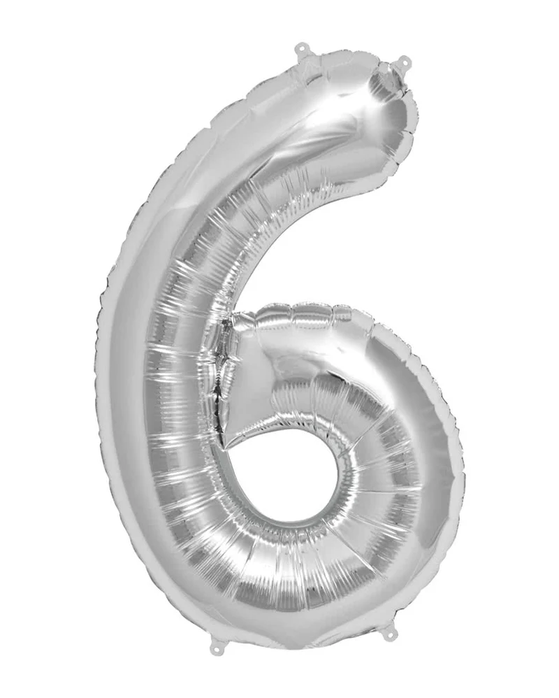 Folienballon Zahl 6 Silber