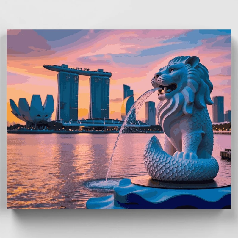 Merlion Statue Marina Bay Sunset - Paint by Numbers Kit