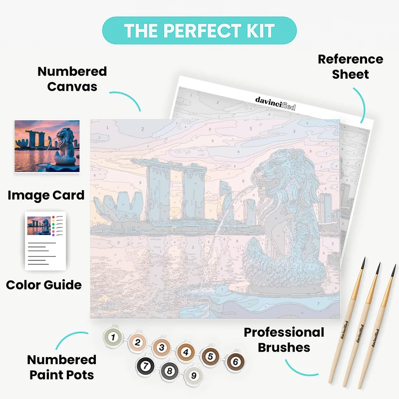 Merlion Statue Marina Bay Sunset - Paint by Numbers Kit
