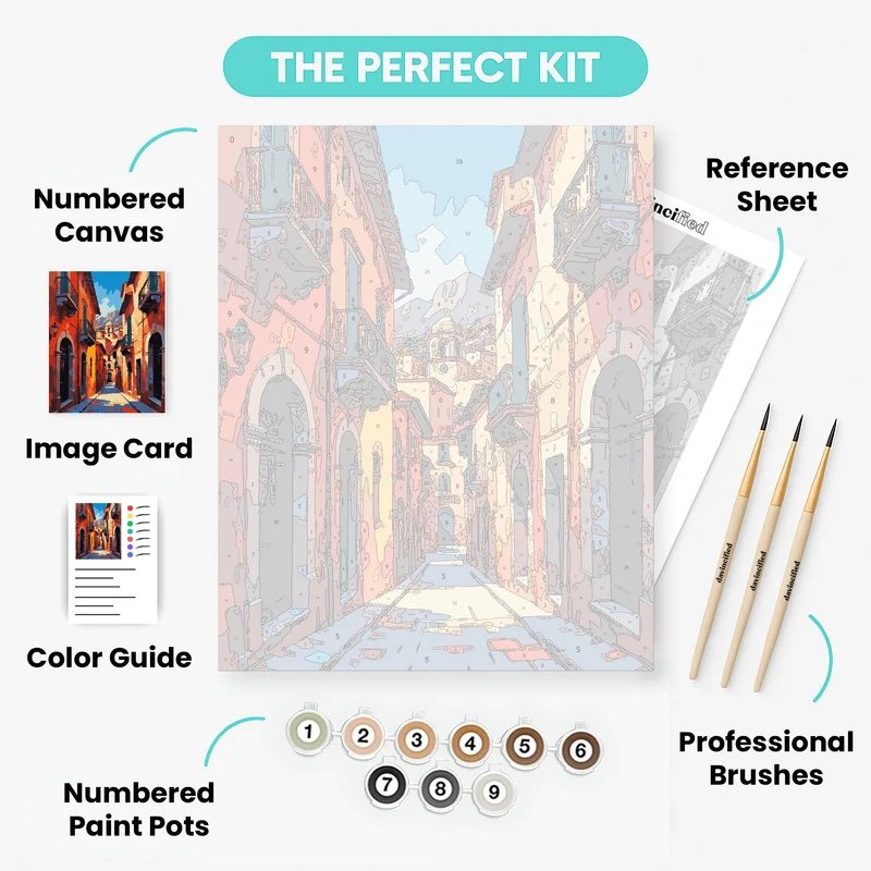 Mediterranean Village Street - Paint by Numbers Kit